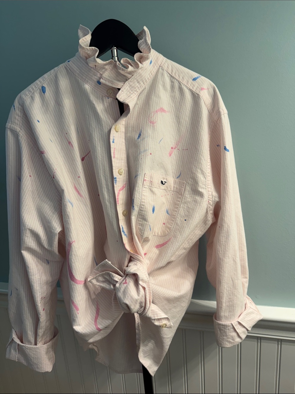 VV, reimagined Light Pink/White stripe Painted-Accent shirt, ruffle collar